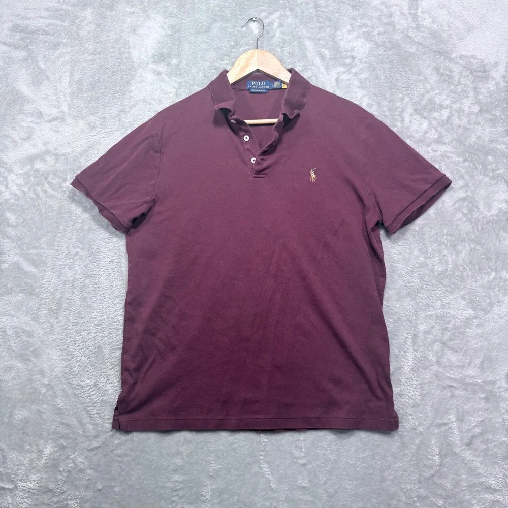 Polo Ralph Lauren Polo Shirt Mens Large Burgundy Custom Slim Fit Short Sleeve